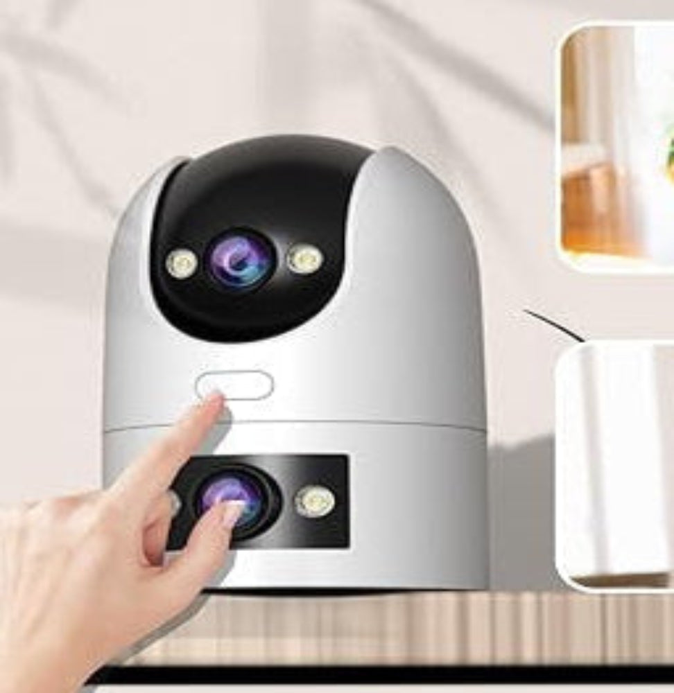 Smart PTZ camera showing real-time footage on smartphone app