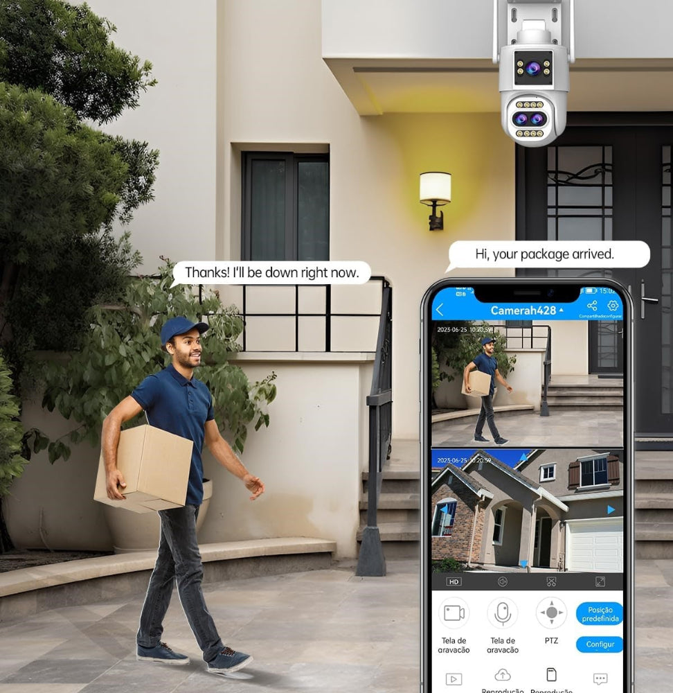 Rear side view of Wi-Fi-enabled security camera with bracket.