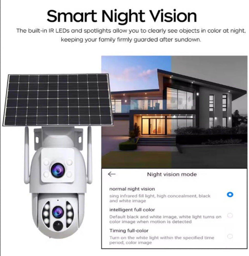 Weatherproof solar PTZ camera for panoramic and tracking views
